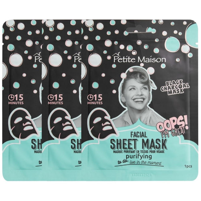 Petite Maison Purifying Black Charcoal Facial Sheet Mask - 3x25ml