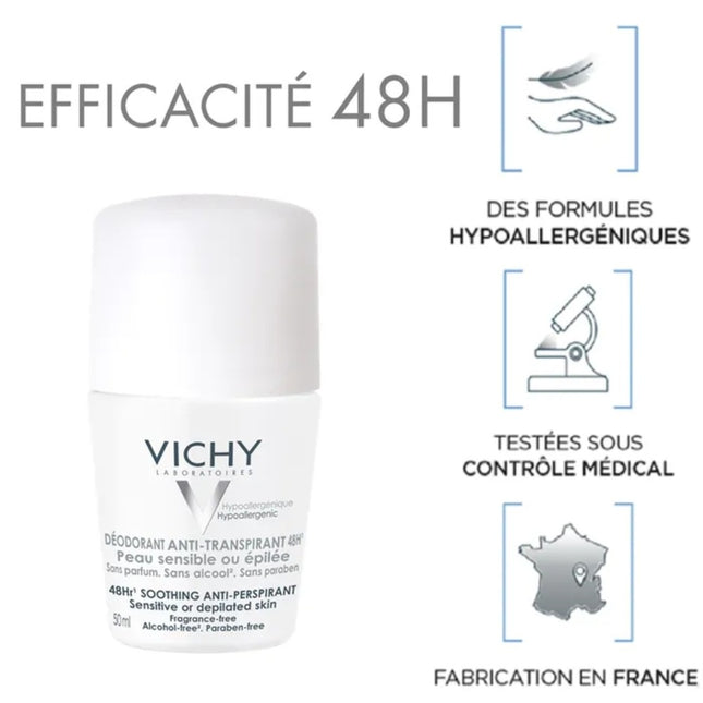 Vichy Anti-Transpirant Deodorant Roller Sensitive Skin - 50ml