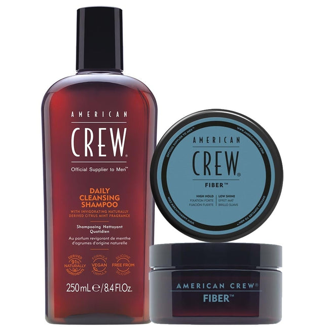 American Crew Daily Cleansing Shampoo & Fiber Set - 250+85ml