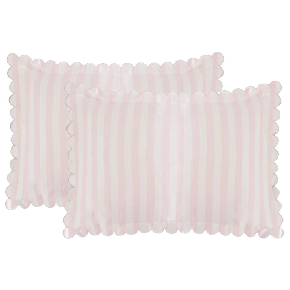 Dore & Rose Scallop Edge Pillowcase Pink/White Stripe - 60x70cm