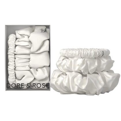 Dore & Rose Scrunchie Set White - 1/2/3cm