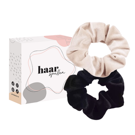Haarspullen Basicly Velvet Scrunchie Duo Set - Black & Beige
