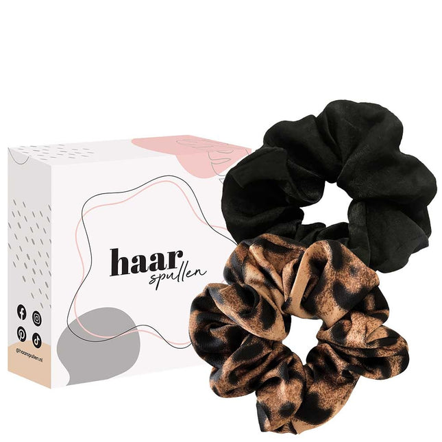 Haarspullen Black Tiger Scrunchie Duo Set - Tijgerprint & Zwart