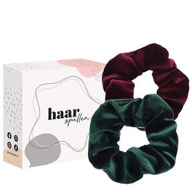 Haarspullen Luxury Velvet Scrunchie Duo Set - Dark Green & Burgundy