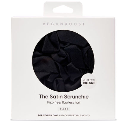 Veganboost Satin Scrunchies Black Big Size - 6pcs