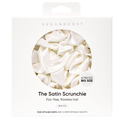 Veganboost Satin Scrunchies White Big Size - 6pcs